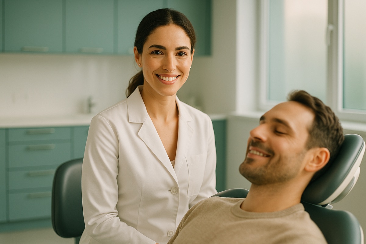 Odontóloga atendiendo a un paciente en Dental Norte, San Isidro